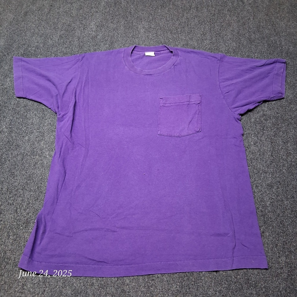 Vintage‎ BVD Single Stitch Plain Solid Blank Pocket T Shirt Size XL Purple